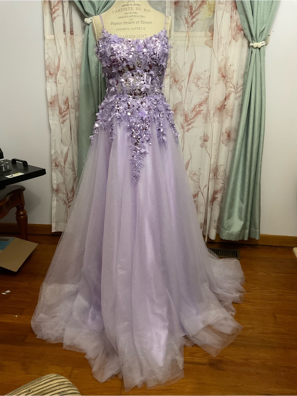 Paris Prom Dress - Lilac Embellished Prom Gown with Floral Appliquรฉ by